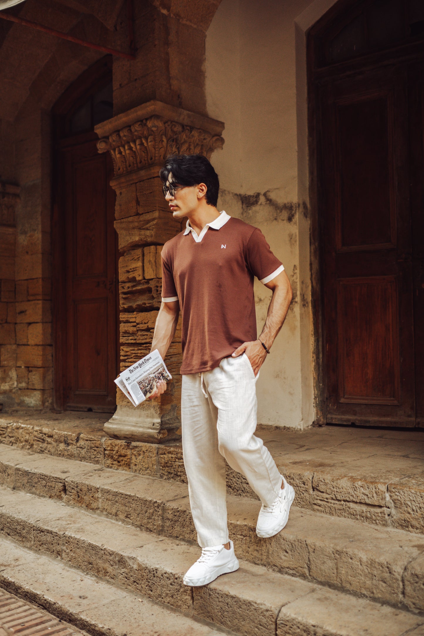 Trendy zipper polo shirt in neutral tones – Dropoutwear