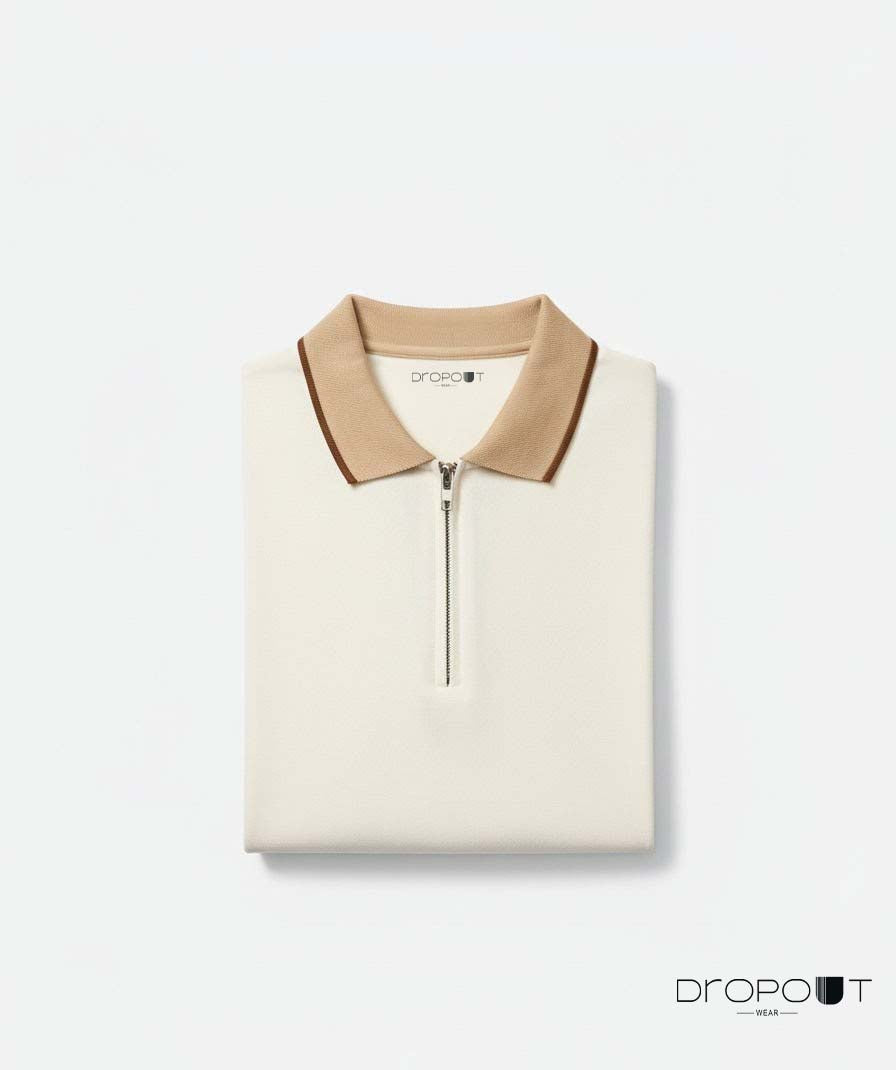 White zipper polo Relaxed fit V-neck shirt for men – Dropoutwear official