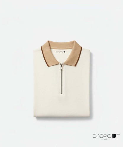 White zipper polo Relaxed fit V-neck shirt for men – Dropoutwear official