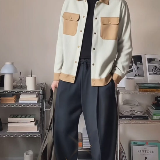 Knitted suede shacket for fall layering, soft suede-like knit with shirt-jacket design.