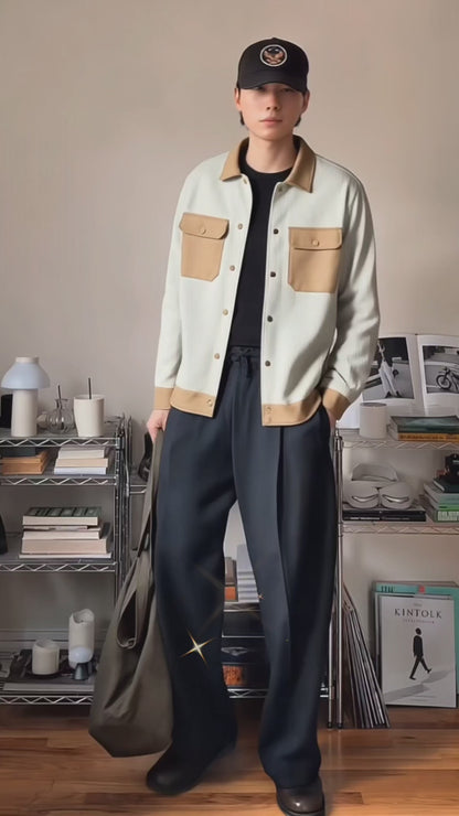 Knitted suede shacket for fall layering, soft suede-like knit with shirt-jacket design.